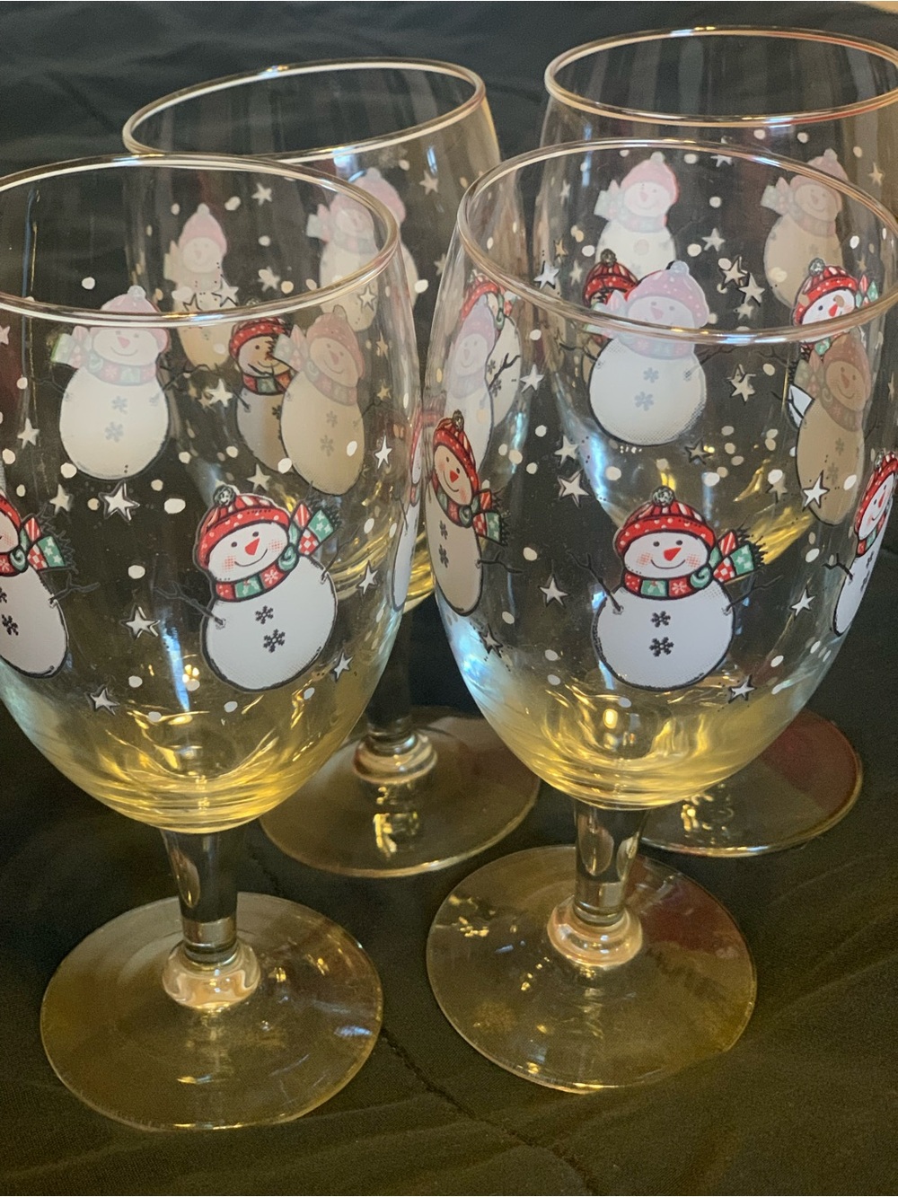 Libbey Snowman Wine Glasses with Red & Green Accents - Set of 4